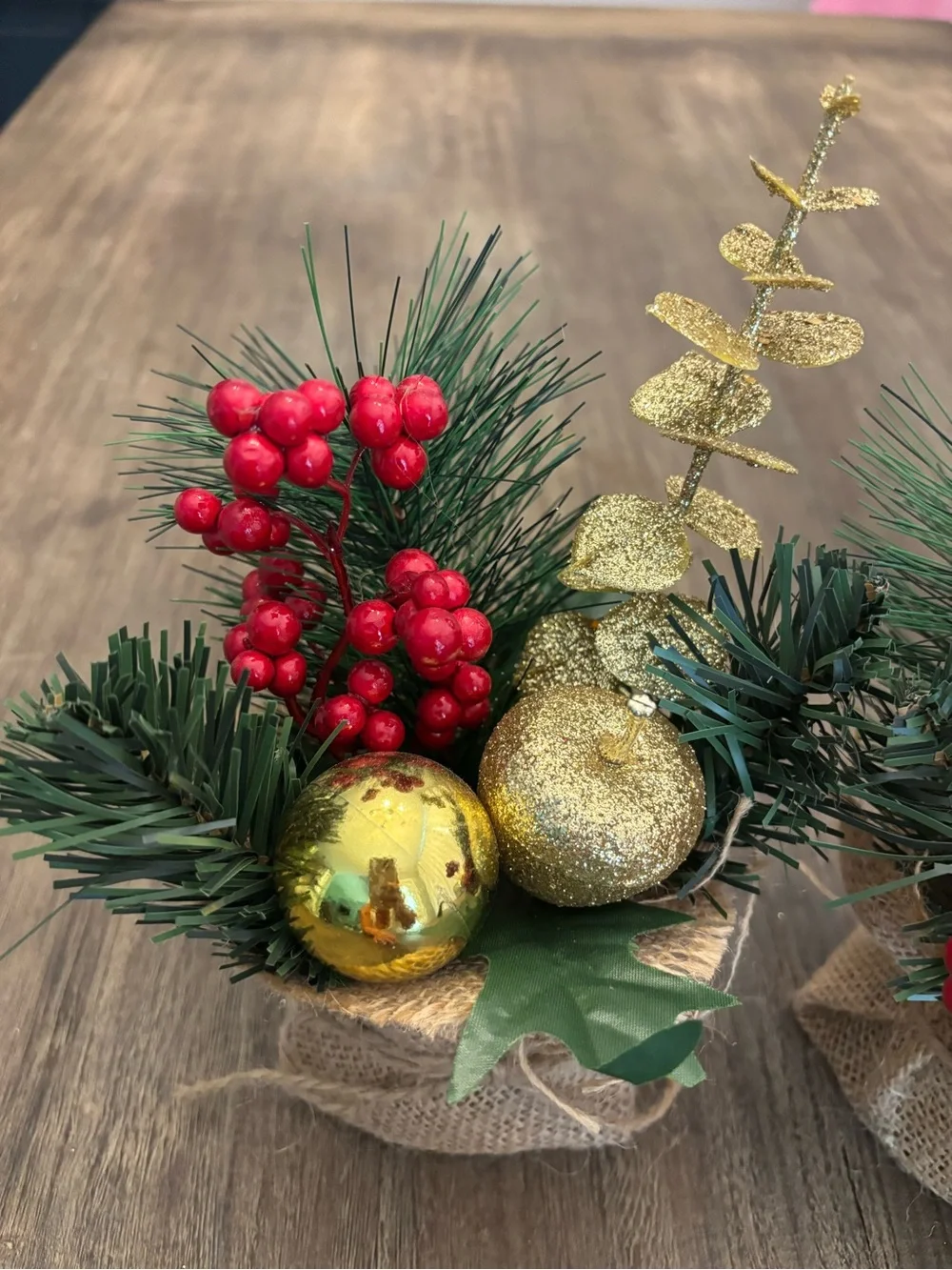 Hobby Lobby Gold and Red Burlap Holiday Potted Floral Arrangements - Set of 2